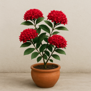 Ixora Drak Red Flower Plant  with Pot