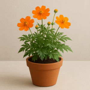 Cosmos orange flower plant in decorative pot for home and garden decor in Lucknow