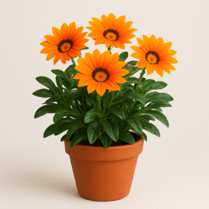 Gazania orange flowering plant in pot, vibrant daisy-like blooms for garden and balcony decoration in Lucknow