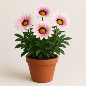 Gazania pink-white flowering plant in pot, ornamental daisy-like plant for garden and home decoration in Lucknow