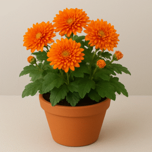Guldaudi (Chrysanthemum) orange flowering live plant in pot, seasonal ornamental plant for home and garden in Lucknow