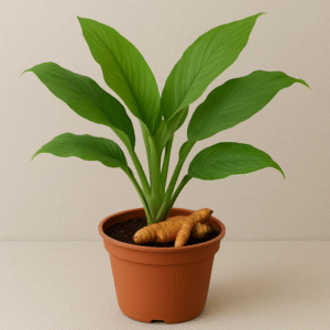 Haldi (Turmeric) herbal plant in pot, medicinal and culinary plant for home and garden in Lucknow
