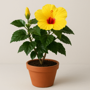 Hybrid Hibiscus yellow grafted flowering plant in pot, ornamental outdoor plant for home and garden in Lucknow