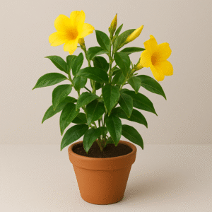 Mandevilla yellow flowering climber plant in pot, ornamental vine for home and garden in Lucknow