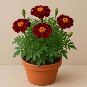 Marigold (Genda) Maroon Flowering Plant with Pot