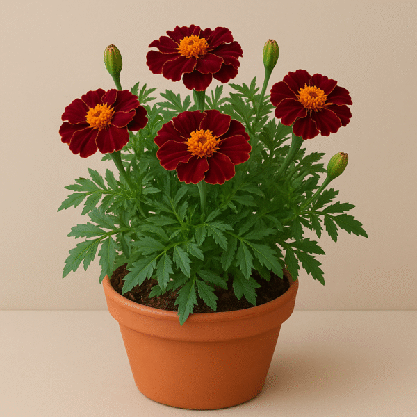 Marigold (Genda) Maroon Flowering Plant with Pot
