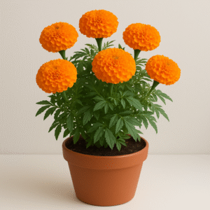 Marigold (Genda) orange flowering plant in pot, ornamental and outdoor plant for home and garden in Lucknow