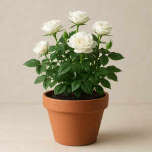 White Rose (Button Rose) live flowering plant in pot, ornamental and fragrant plant for home and garden in Lucknow