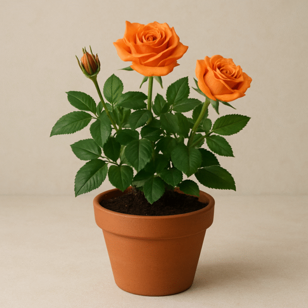 Orange Rose Plant – Live Flowering Plant with Pot