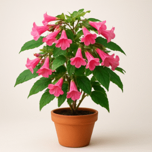 Tecoma Gaudichaudi pink flowering plant in pot, ornamental outdoor plant for home and garden in Lucknow