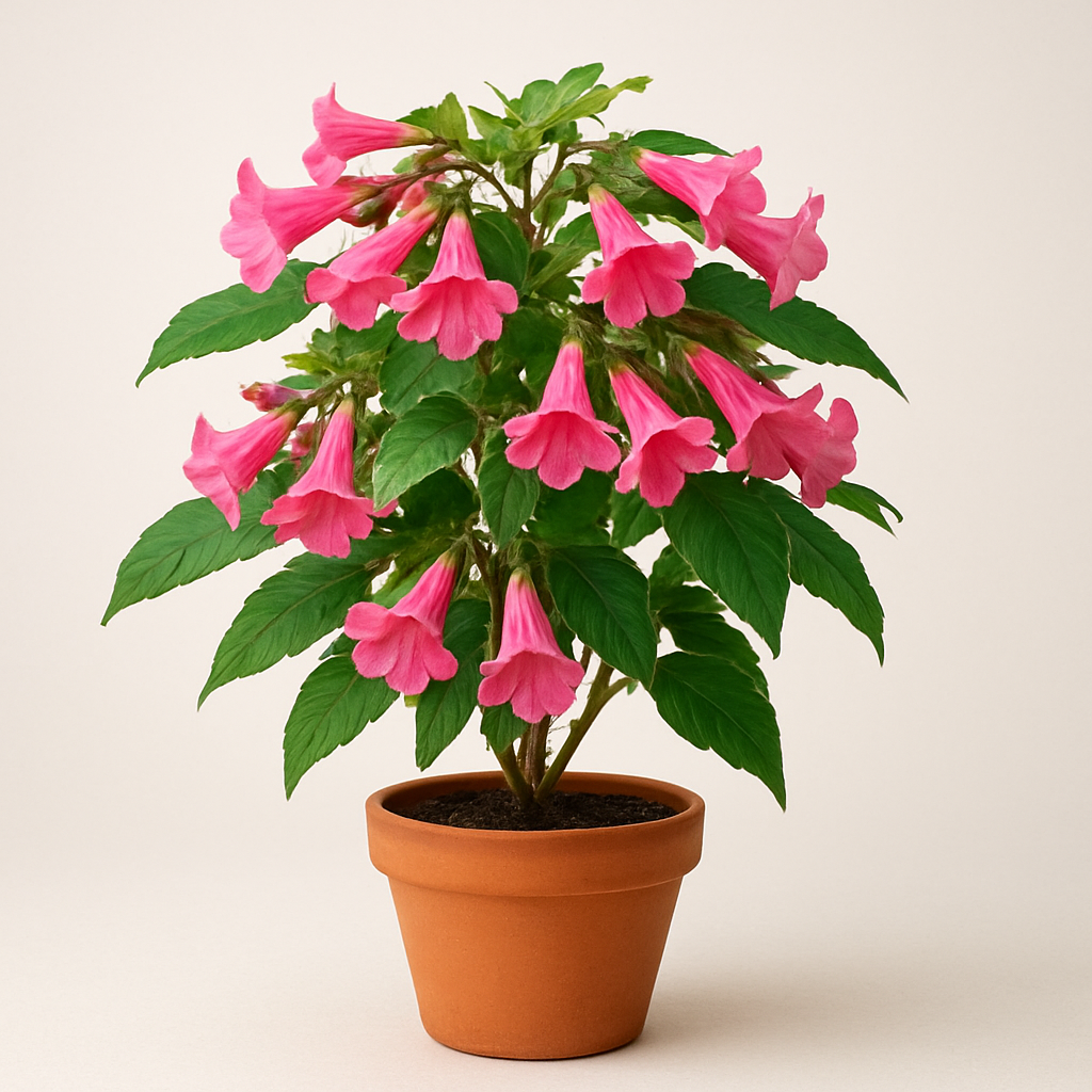 Tecoma Gaudichaudi pink flowering plant in pot, ornamental outdoor plant for home and garden in Lucknow