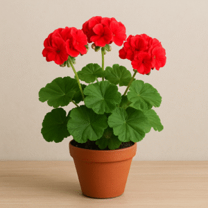Geranium Red Flower plant in pot, vibrant ornamental plant for home and garden in Lucknow