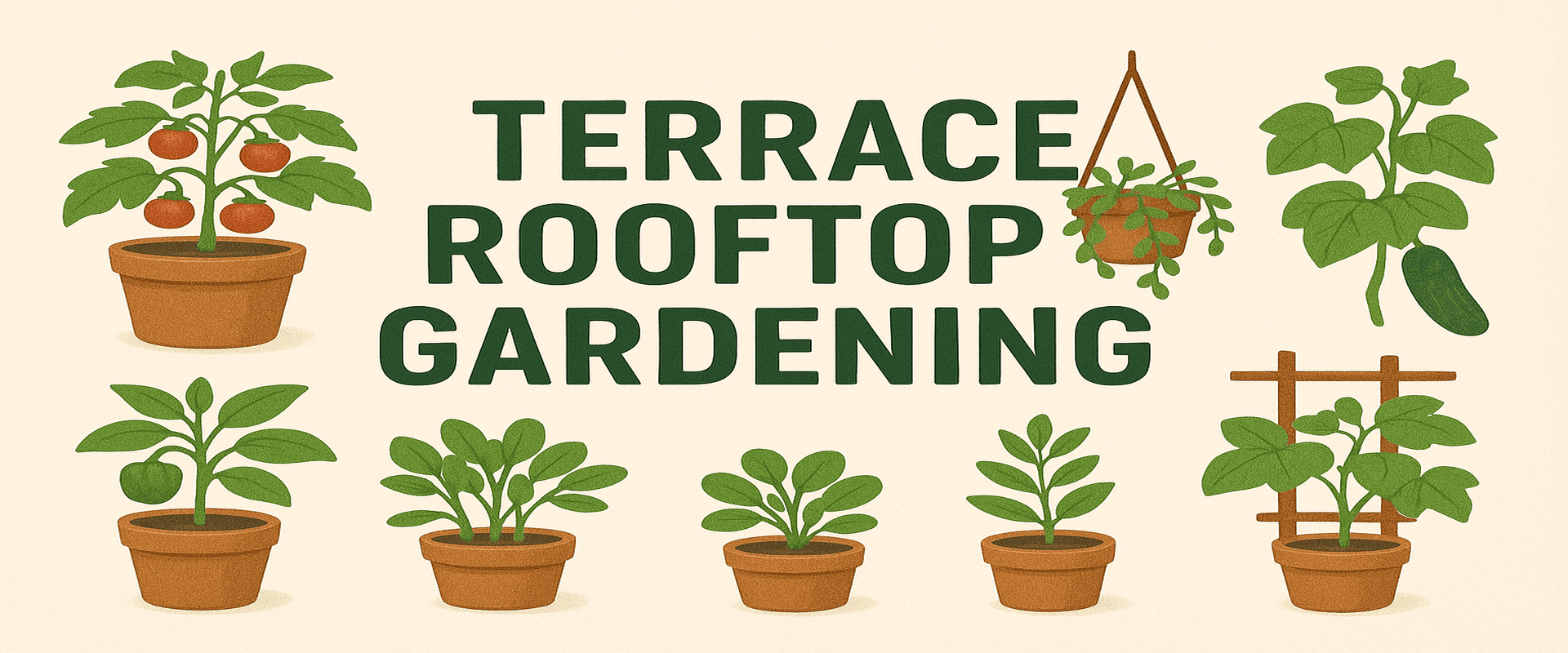 Terrace rooftop gardening setup with planters and green plants for urban homes